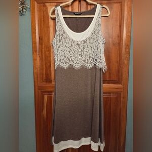 Brown Dress with White Lace Overlay